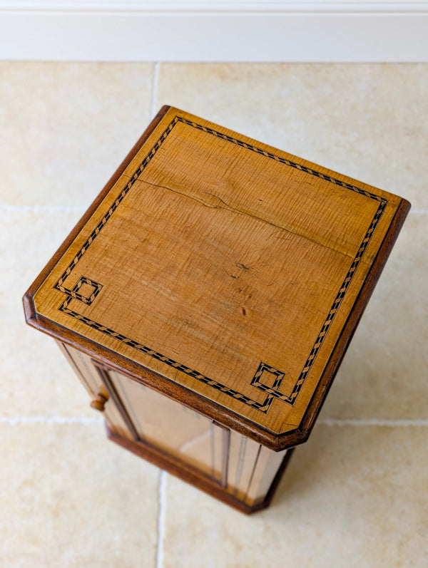 Antique Aesthetic Movement Satin Birch and Walnut Bedside Cabinet c.1890