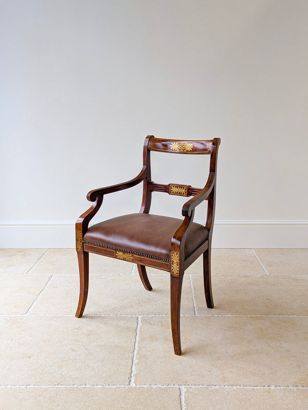 Antique Edwardian Rosewood & Brass Inlaid Desk Chair c.1910