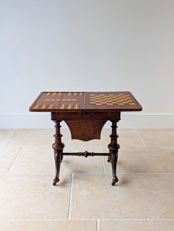 Antique Victorian Burr Walnut Work & Games Table c.1870