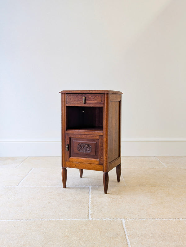 Antique French Oak Bedside Cabinet with Marble Top c.1900