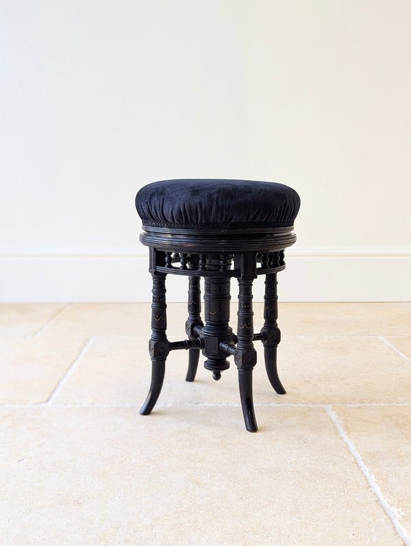 Antique Victorian Ebonised Aesthetic Movement Adjustable Piano Stool c.1880