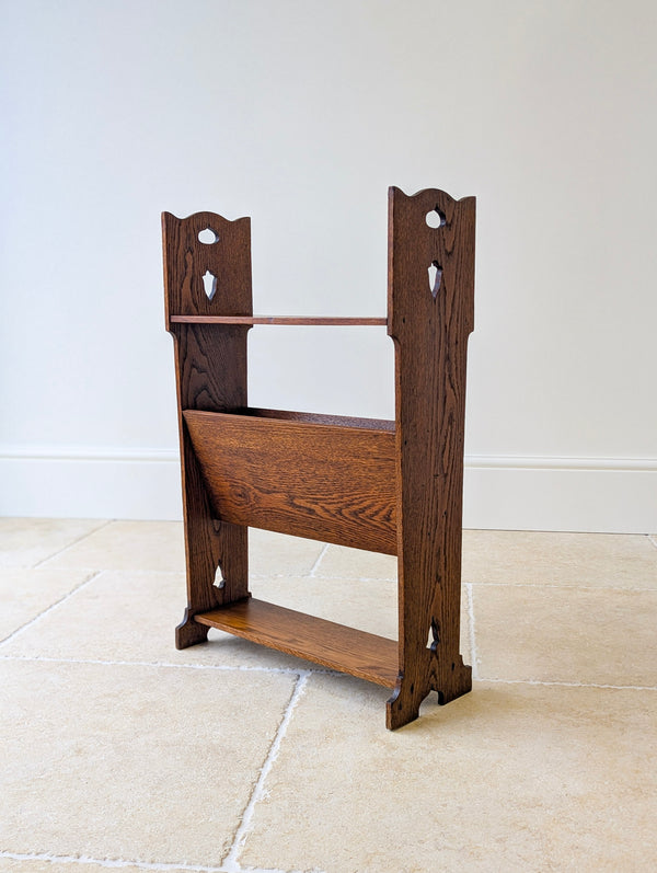 Antique Arts & Crafts Oak Magazine Rack & Book Shelf c.1910
