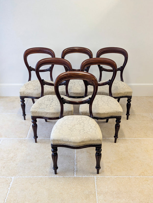 Set of Six Antique Victorian Mahogany Balloon Back Dining Chairs c.1860