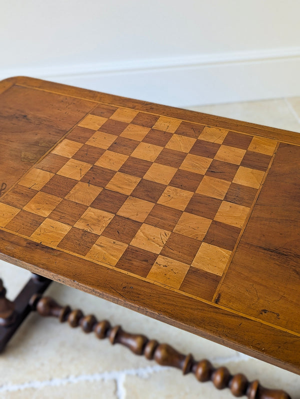 Antique Victorian Walnut Bobbin Chess / Games Table c.1880