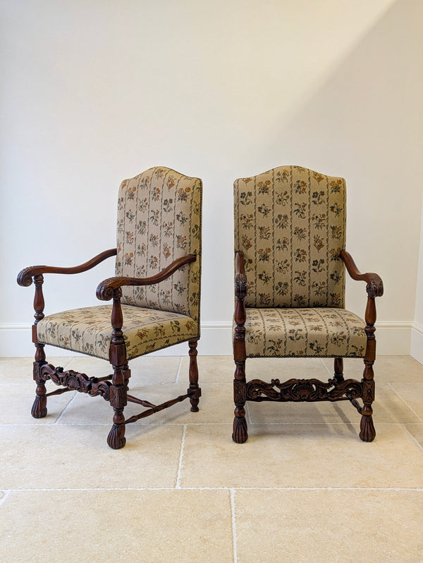 Pair of Antique Late Victorian Walnut Armchairs c.1890