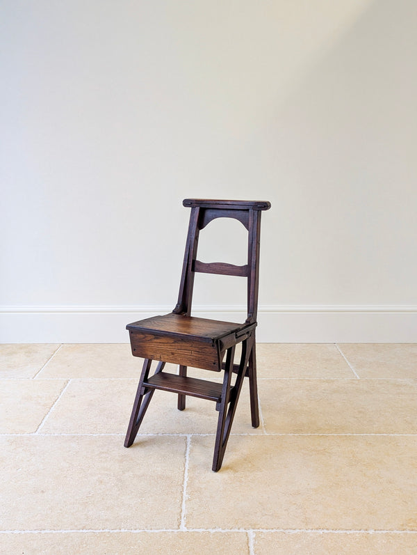 Antique Victorian Oak Arts and Crafts Metamorphic Library Chair / Steps c.1895