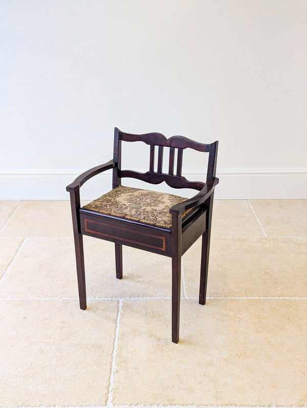 Antique Edwardian Mahogany Piano Stool with Storage c.1910