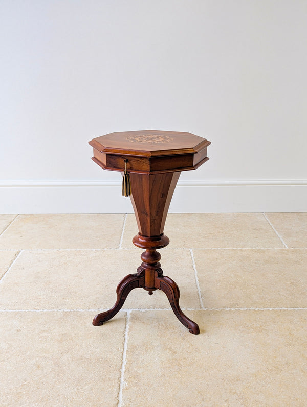 Antique Victorian Walnut Octagonal Sewing Table c.1860