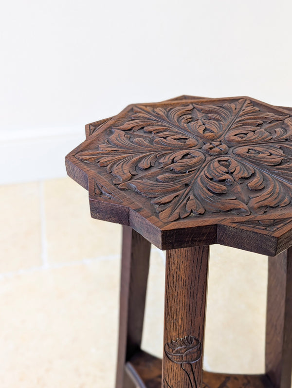 Antique Early 20th Century Carved Oak Commemorative Occasional Table c.1920
