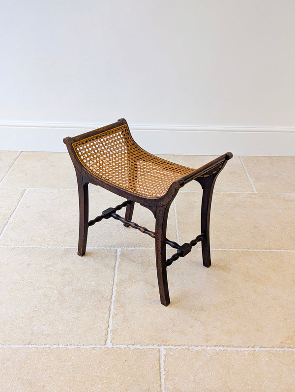 Antique Edwardian Oak Caned Dressing Table Stool c.1910