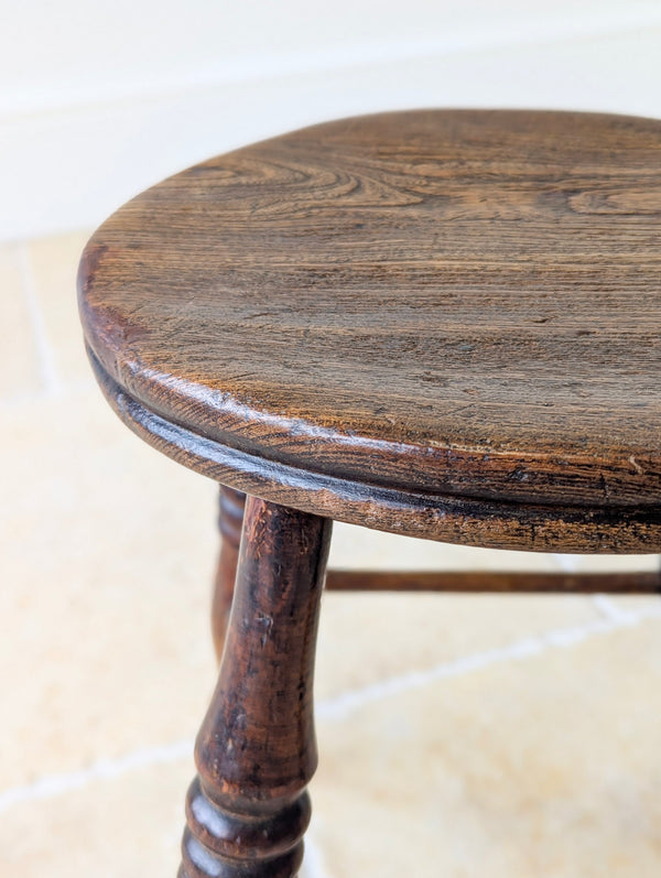 Antique Early Victorian Elm & Beech Country Stool c.1850