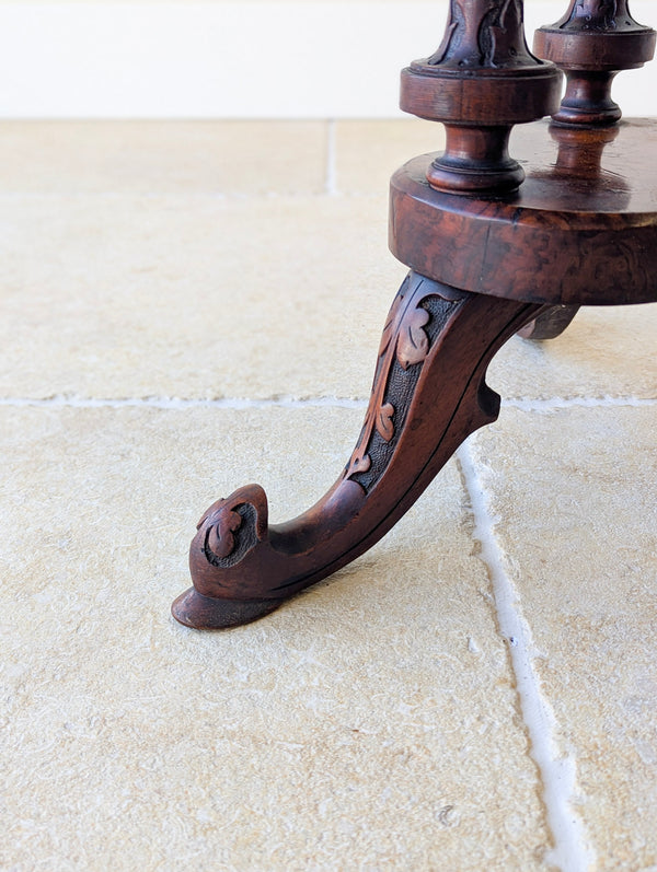 Antique Victorian Burr Walnut Trefoil Occasional Table c.1860