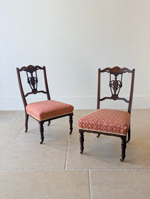 Pair of Antique Edwardian Sheraton Revival Mahogany Salon Chairs c.1905