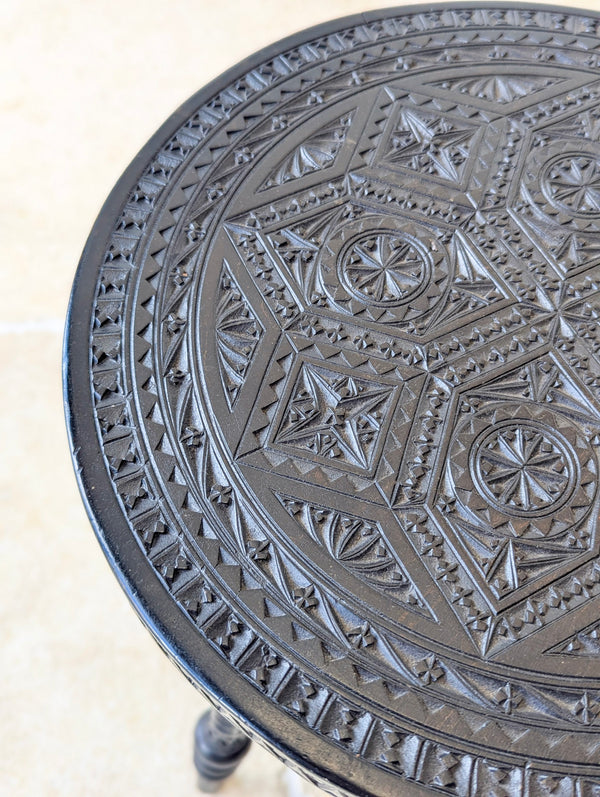 Antique Victorian Ebonised Chip-Carved Occasional Table c.1890