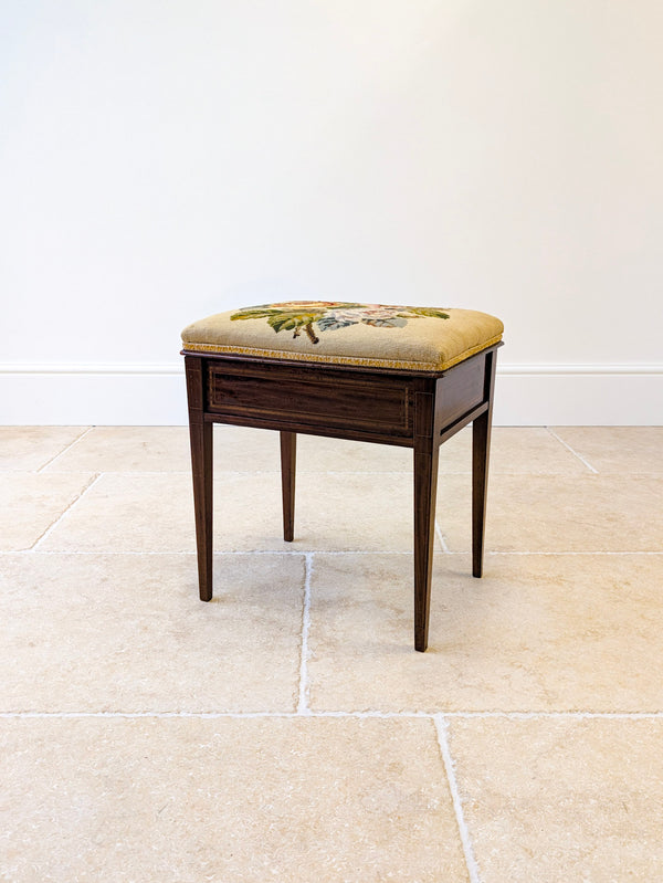 Antique Edwardian Inlaid Mahogany Piano Stool by Jas Shoolbred c.1905