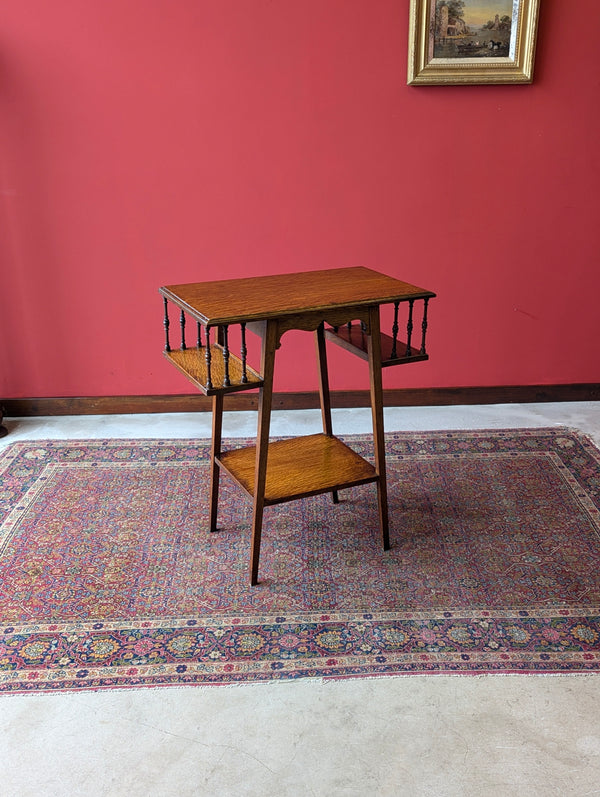 Antique Arts & Crafts Oak Side Table with Bookshelves