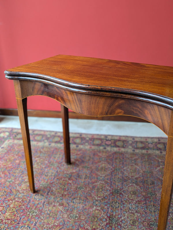 Antique Mid 19th Century Mahogany Serpentine Fold Over Tea Table