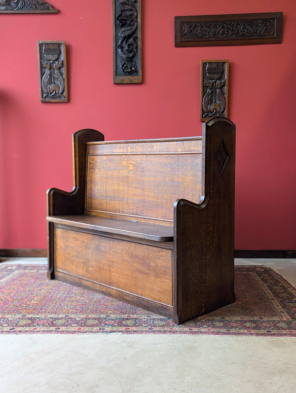 Antique Early 20th Century Oak Chapel Pew with Storage