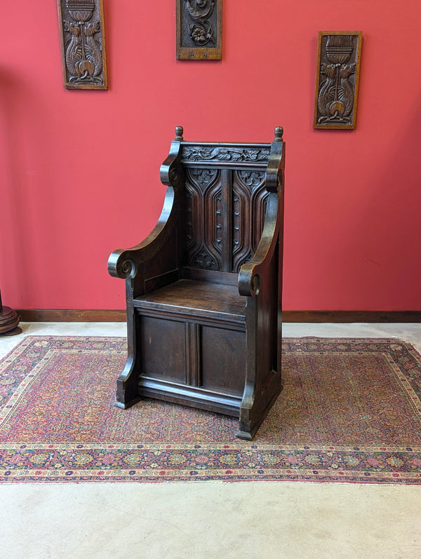 Antique Victorian Oak Throne Hall Chair