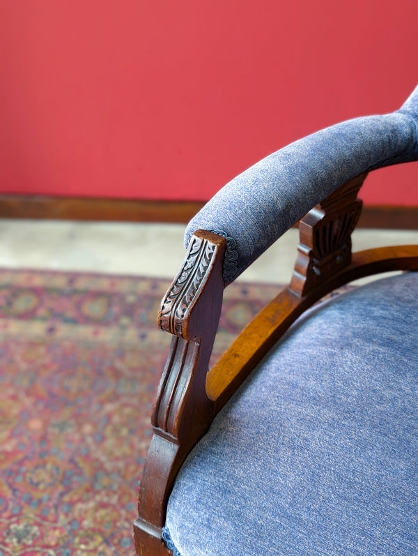 Antique Victorian Mahogany Blue Tub Chair