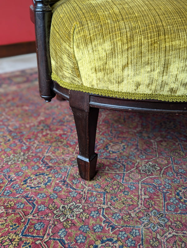 Antique Victorian Green Upholstered Mahogany Easy Chair / Cocktail Chair