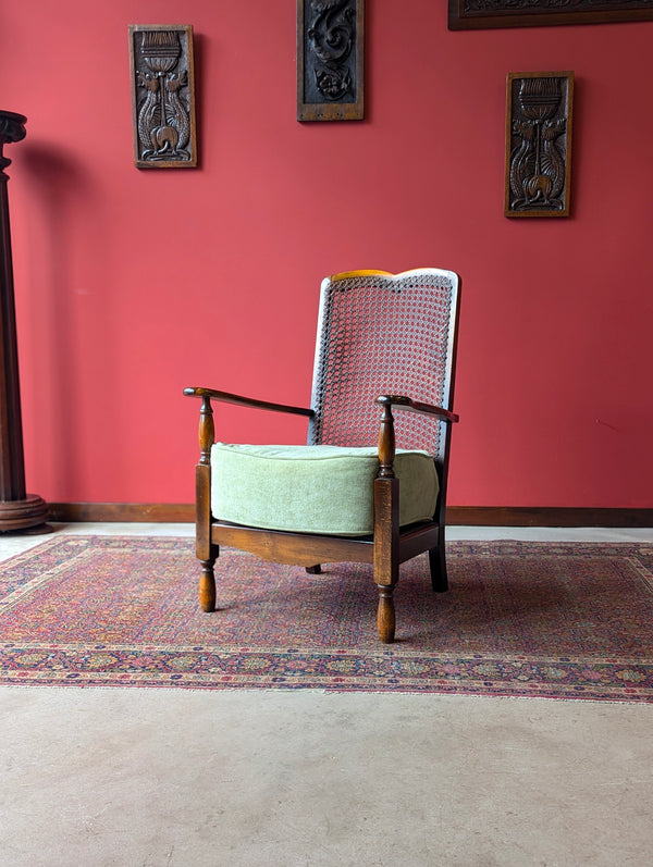 Antique 1920’s Art Deco Walnut Cane Back Easy Chair / Cocktail Chair