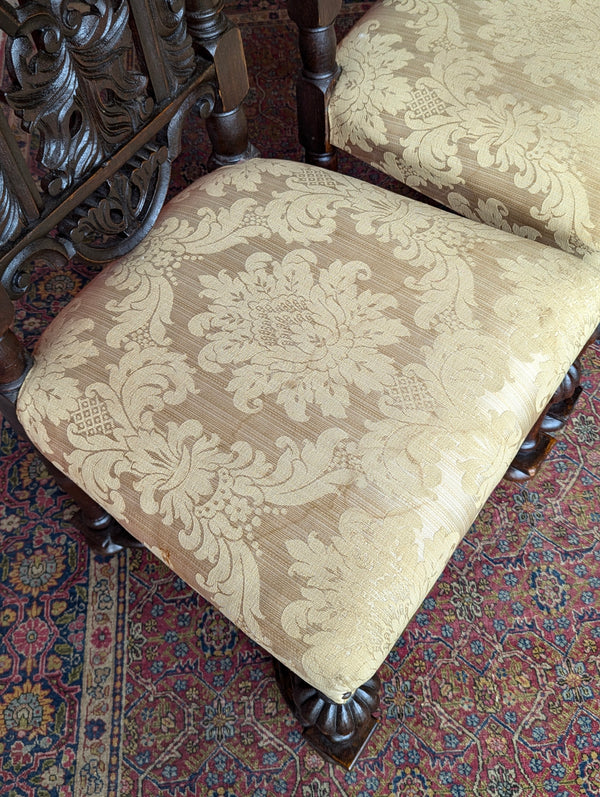 Pair of Antique Late 19th Century Oak William & Mary Style High Back Side Chairs