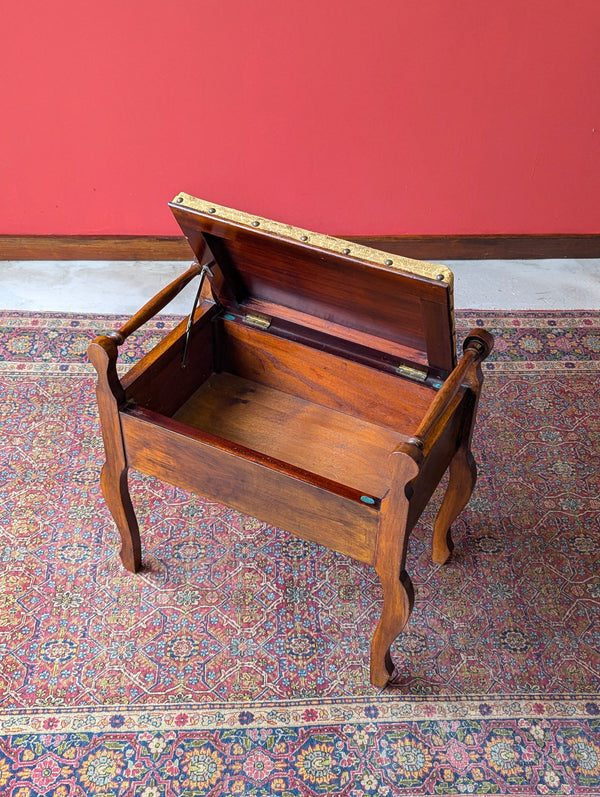 Antique Edwardian Arts & Crafts Mahogany Piano Stool with Storage