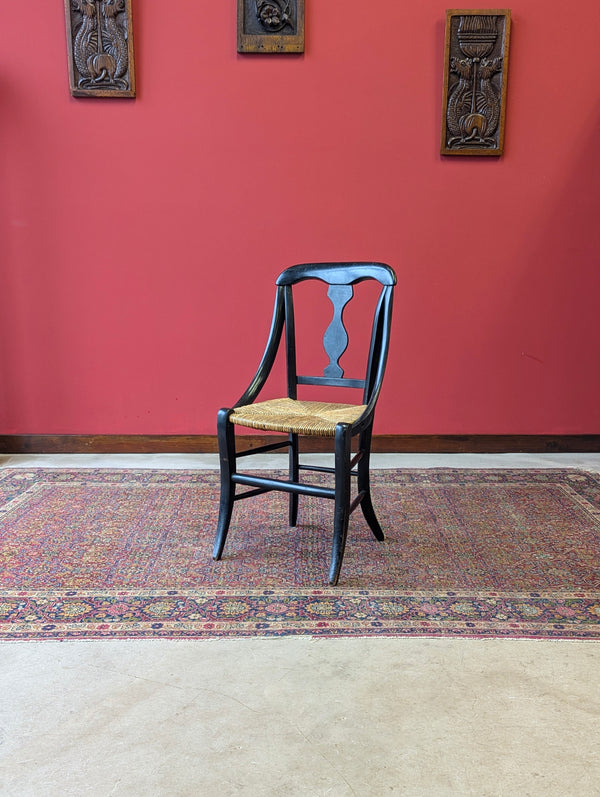 Antique Late Victorian Ebonised Rush Seat Child’s Chair