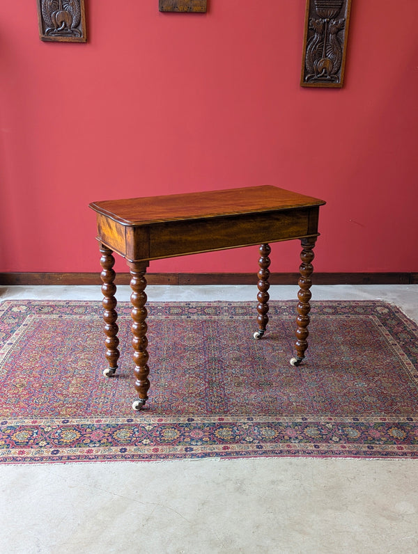 Antique 19th Century Beech Bobbin Side Table with Drawer