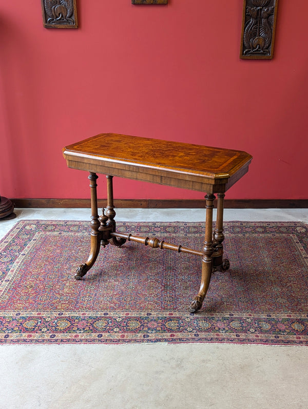 Antique Victorian Burr Walnut Fold Over Card Table