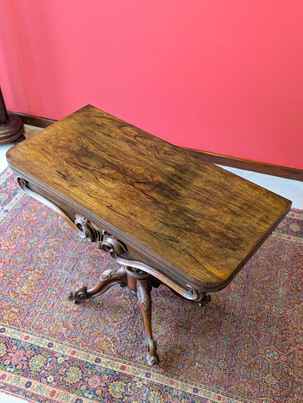 Antique Victorian Rosewood Fold Over Card Table