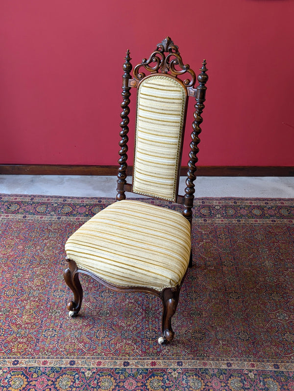 Antique 19th Century Carved Walnut Upholstered Hall Chair