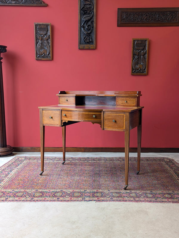 Antique Edwardian Mahogany Red Leather Writing Table Desk