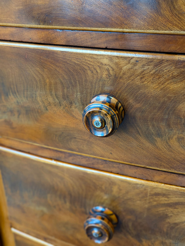 Antique Victorian Flame Mahogany Scotch Chest of Drawers