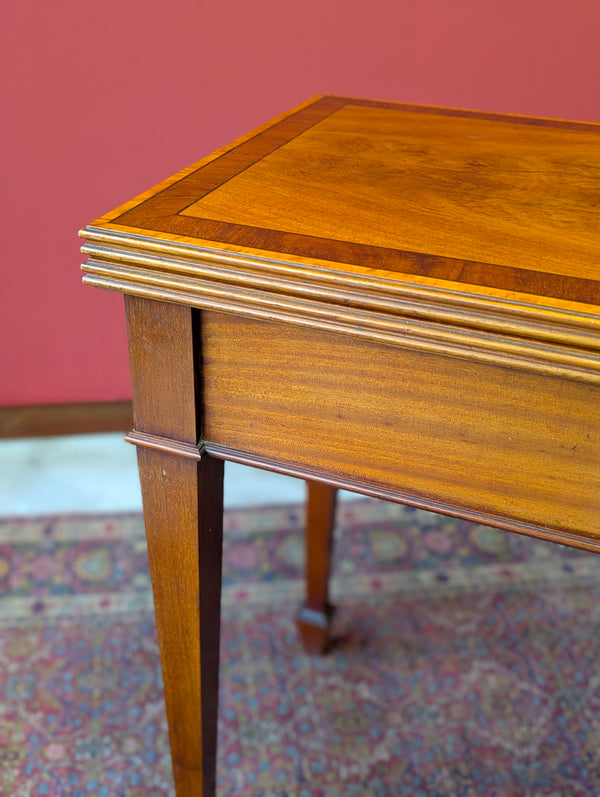 Antique Victorian Mahogany & Satinwood Fold Over Card Table