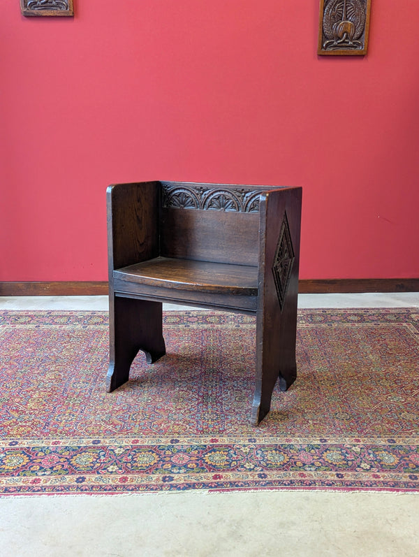 Antique Victorian Oak Prayer Bench / Small Hall Chair