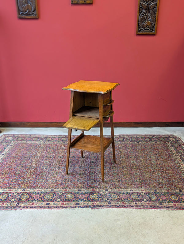 Antique Edwardian Oak Occasional Table with Pipe Rack & Cupboard