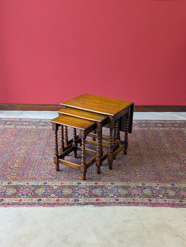 Antique Early 20th Century Oak Bobbin Nest of Tables