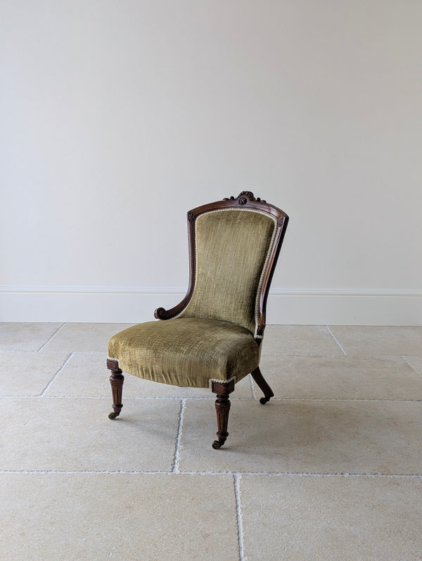 Antique Victorian Walnut Low Bedroom Chair c.1870