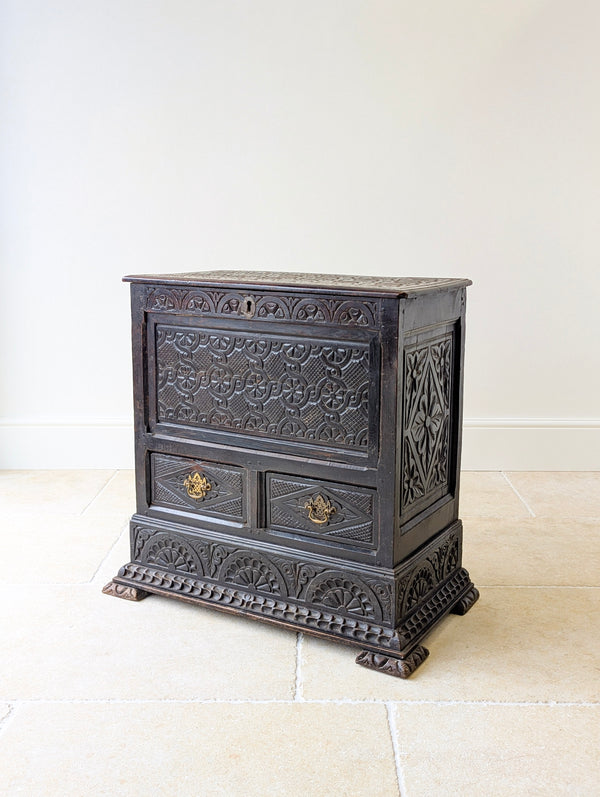 Antique Late 17th Century Carved Oak Mule Chest c.1680