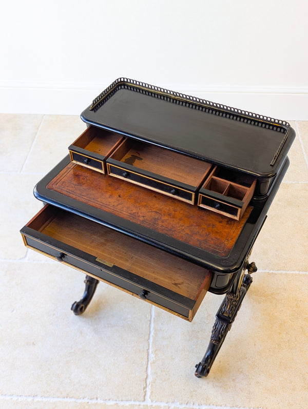 Antique Victorian Ebonised Bonheur du Jour Writing Table c.1870