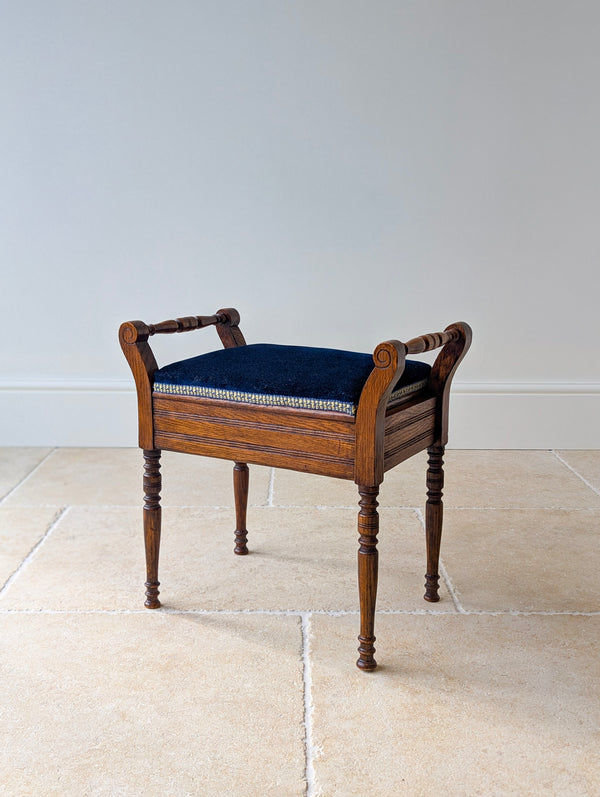 Antique Victorian Golden Oak Piano Stool with Storage c.1890