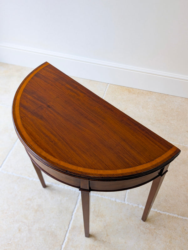 Antique George III Inlaid Mahogany Demi-Lune Fold-Over Tea Table c.1790