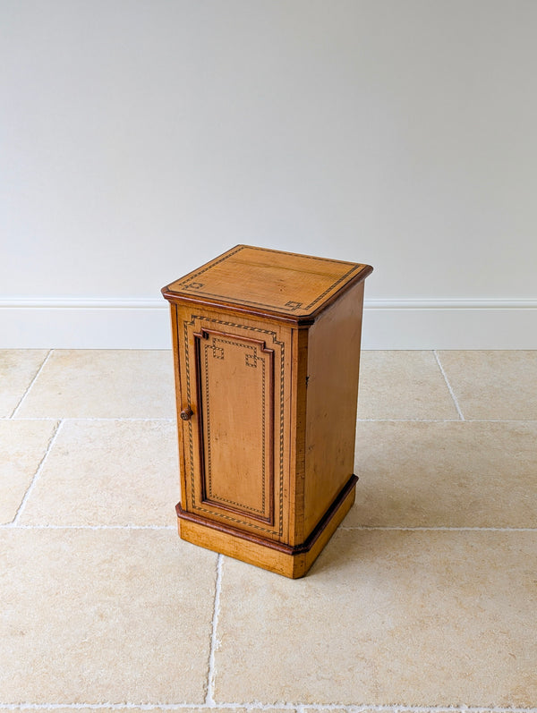 Antique Aesthetic Movement Satin Birch and Walnut Bedside Cabinet c.1890