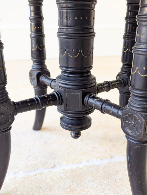 Antique Victorian Ebonised Aesthetic Movement Adjustable Piano Stool c.1880