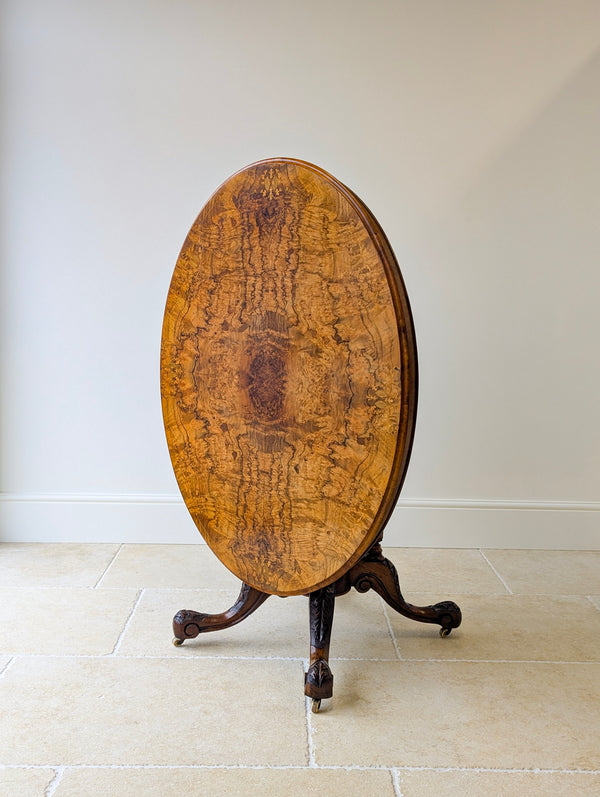 Antique Victorian Burr Walnut Tilt-Top Centre Table c.1860
