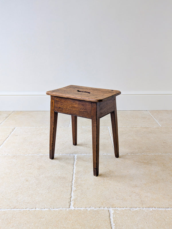 Antique Late 19th Century Country Oak Stool