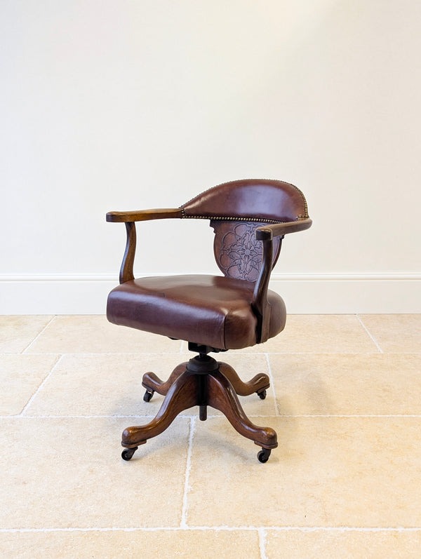 Antique Edwardian Mahogany Swivel Desk Chair c.1910