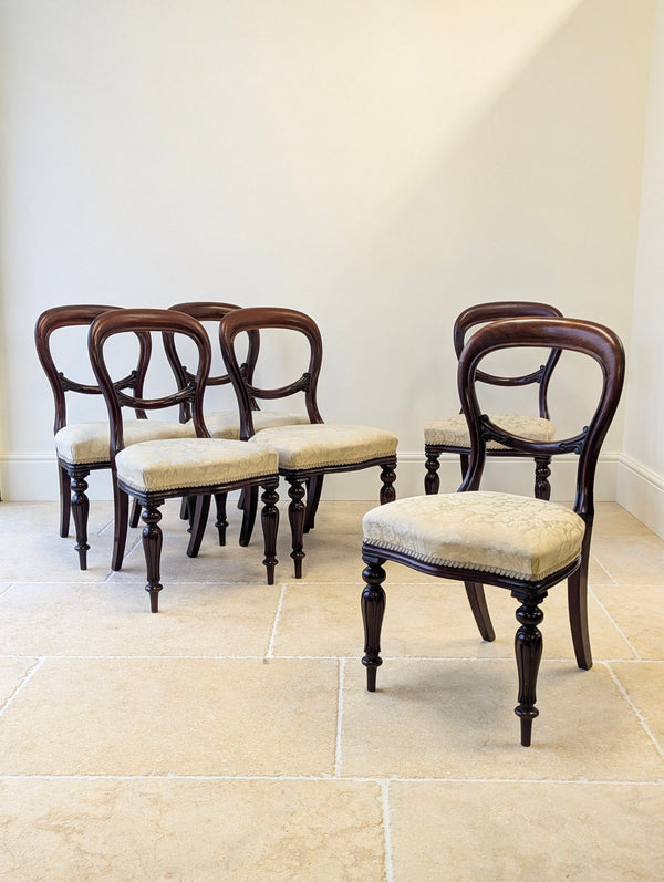 Set of Six Antique Victorian Mahogany Balloon Back Dining Chairs c.1860
